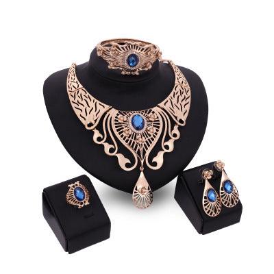 Peacock Rhinestone Two-Piece Necklace Set Blue