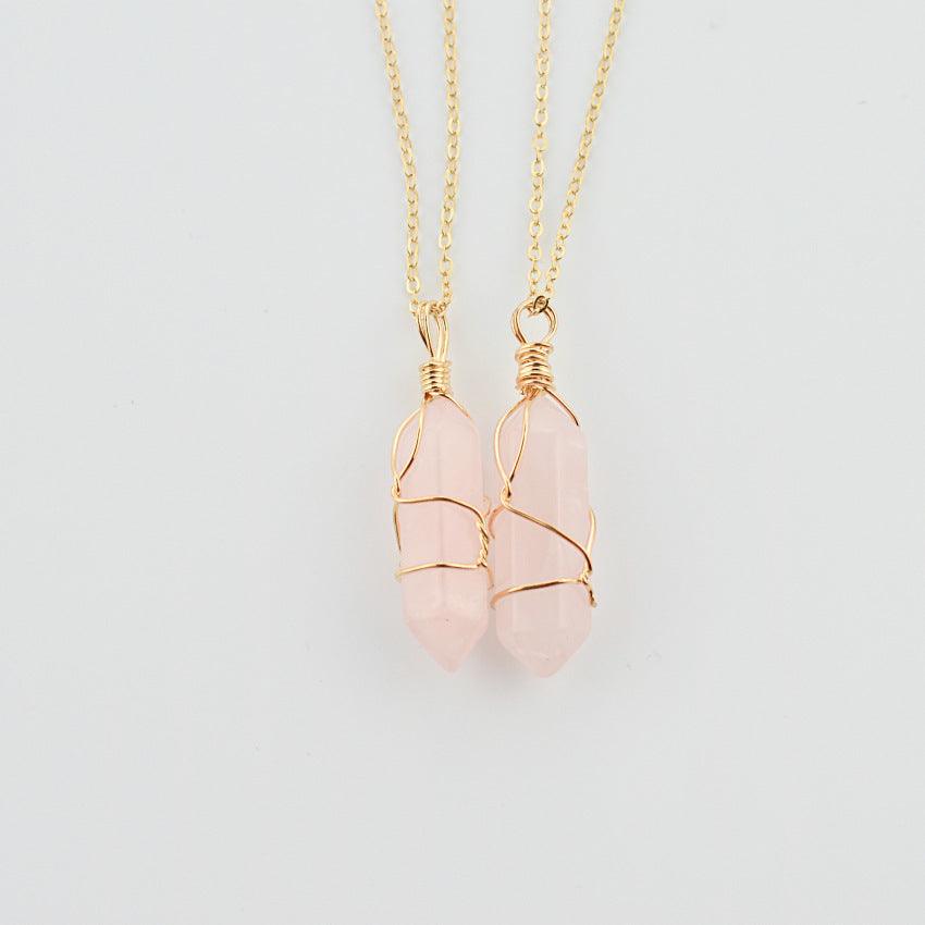 Hexagonal Quartz Natural Stone Necklace | Fashion Wear Pink