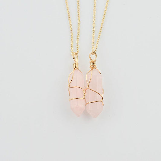 Hexagonal Quartz Natural Stone Necklace | Fashion Wear Pink