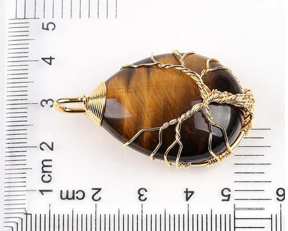 Fashion Stone Pendant with Gold Color Wire Wrap Gem