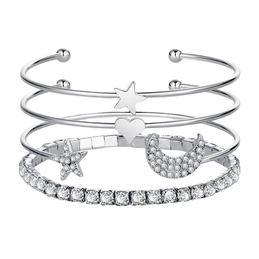 Elegant Moon Stars Cuff Bracelets | Beach Wear Silver