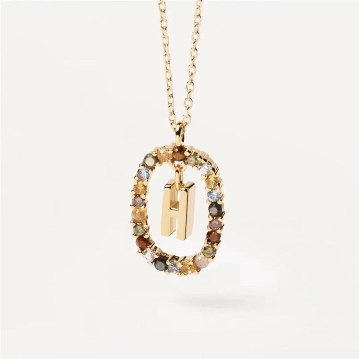 Rhinestone Alphabet Necklace 18K | Fashion Jewelry H