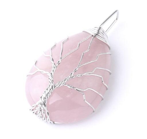 Fashion Stone Pendant with Gold Color Wire Wrap Gem Pink Silver Pendant