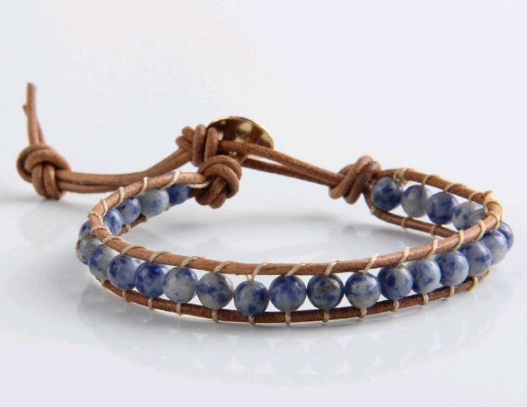 Blue Natural Stone Leather Woven Bracelet default