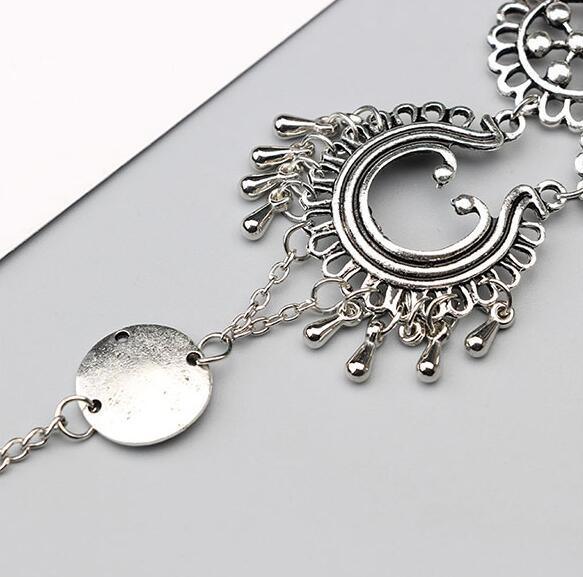 Bohemian Antique Silver Hollow Flower Chain Anklets | Beach Wear