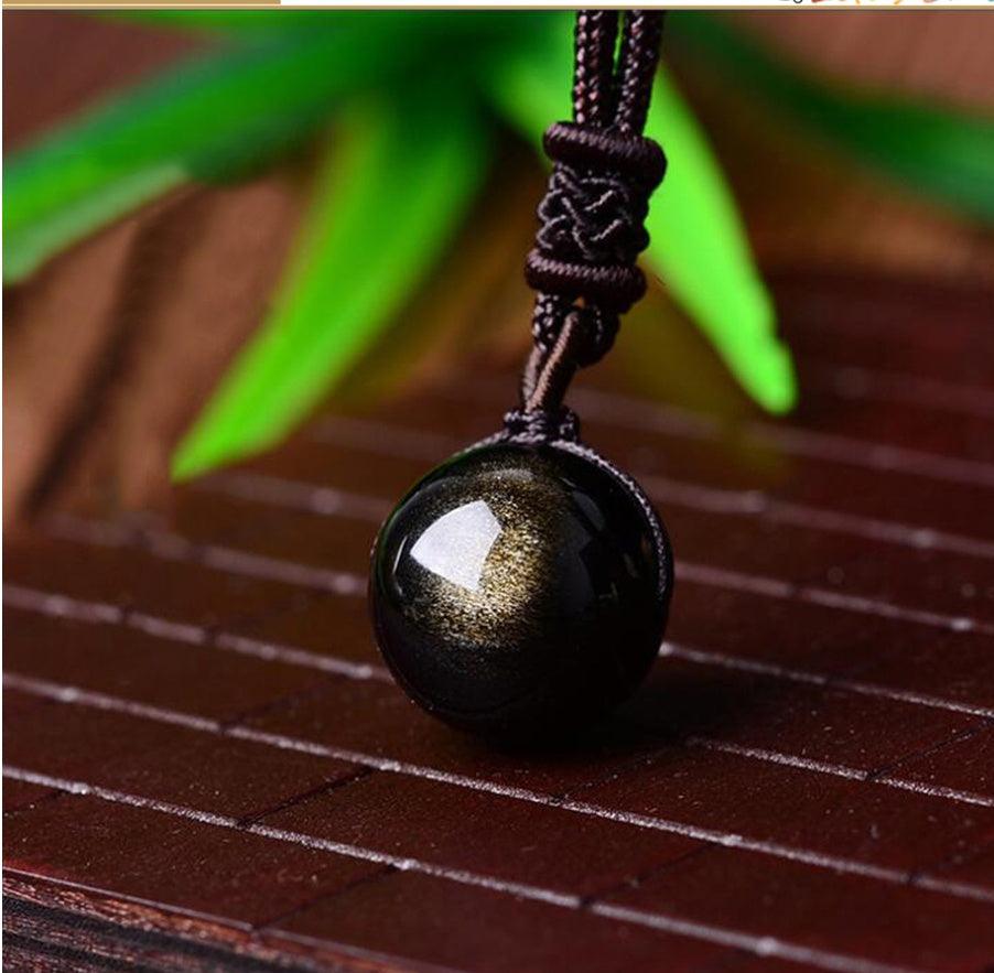 Black Gold Natural Obsidian Stone Lucky Pendant Necklace 1pc