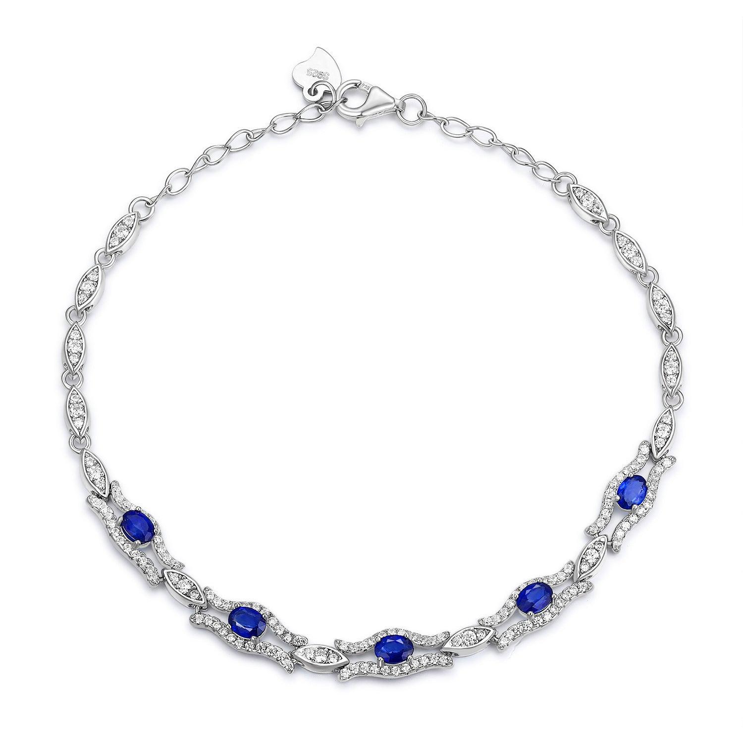 Natural Sapphire S925 Sterling Silver Bracelet | Daily Wear Platinum gold