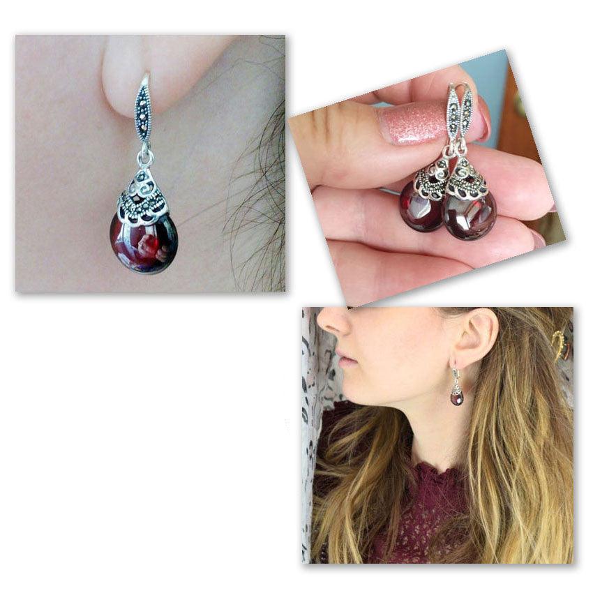 Vintage Round Garnet Earrings | Daily Wear