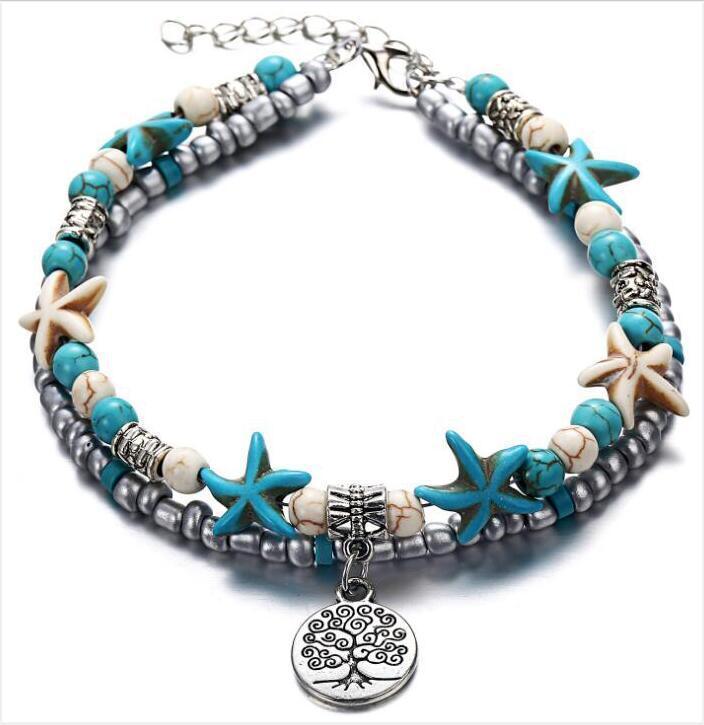 Green Blue Star Fish Beach Anklets | Beach Wear J
