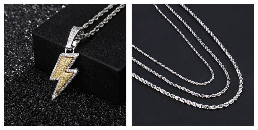 Lightning Hip Hop Pendant & Necklace 2025 Gold and Silver Set