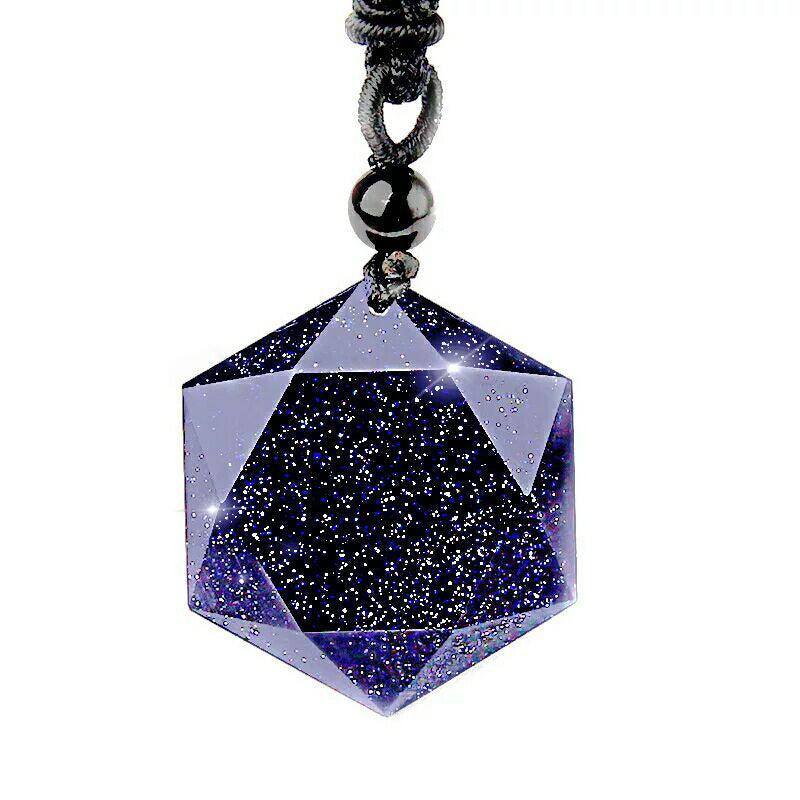 Obsidian Pendant Chain Blue Black Rope 1pc
