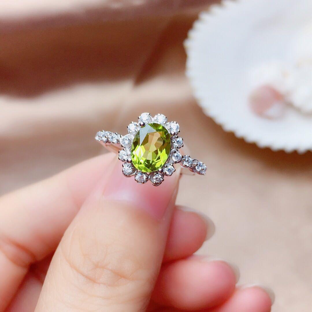 Olivine Set with Transparent Crystals - Daily Wear Ring