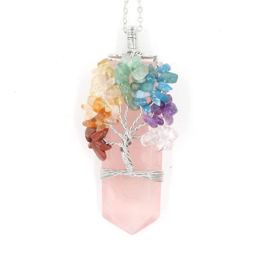 Tree Of Life Winding Pendant Necklace | Beach Jewelry Pink Crystal