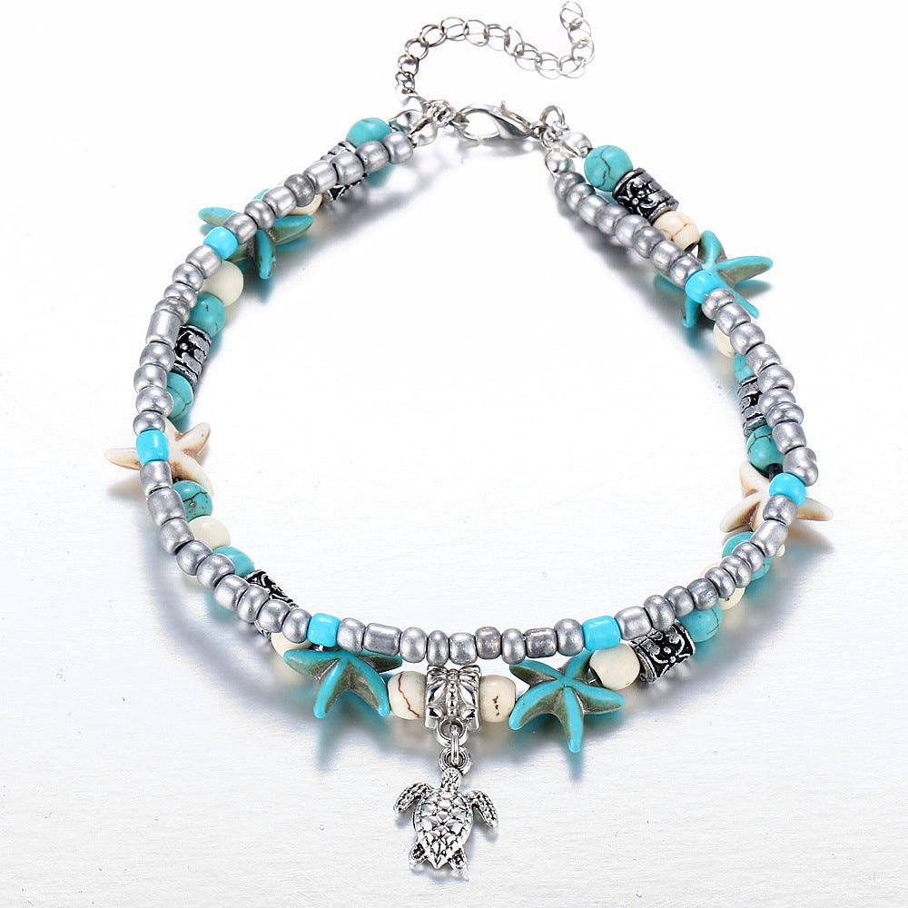 Green Blue Star Fish Beach Anklets | Beach Wear A