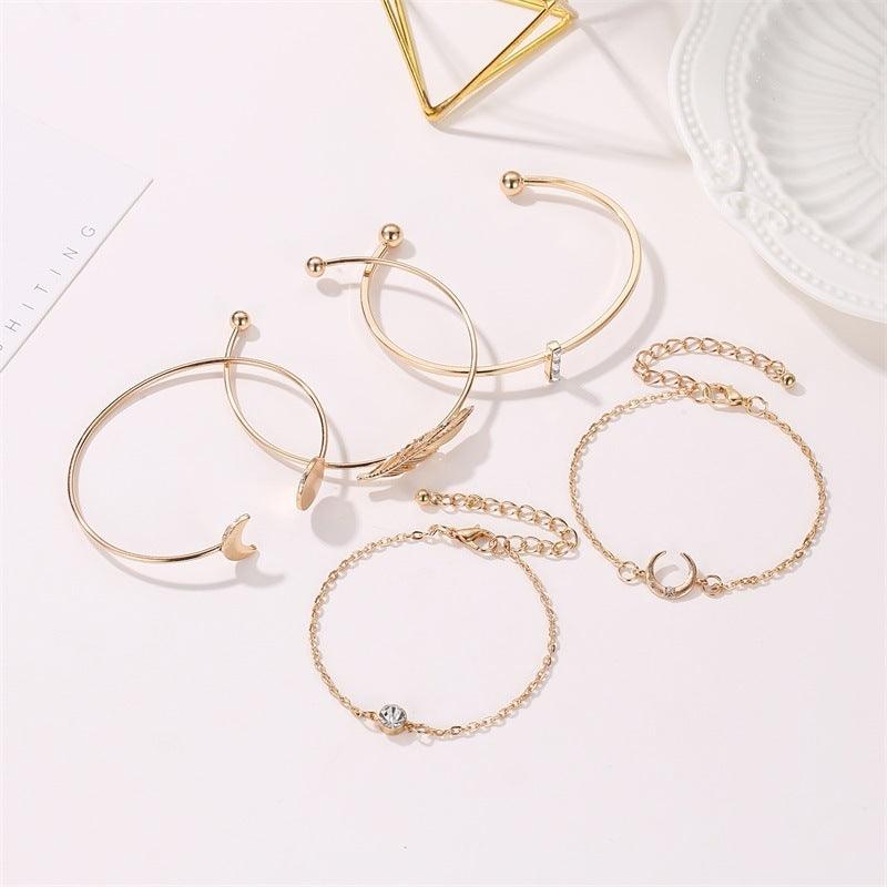 Five Pieces Moon and Leaf Bracelets | Fashion Collection