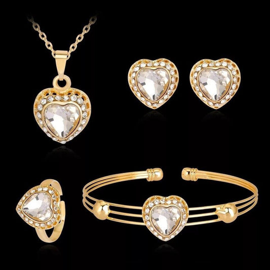Peach Heart Rhinestone Jewelry Set - Daily Wear White