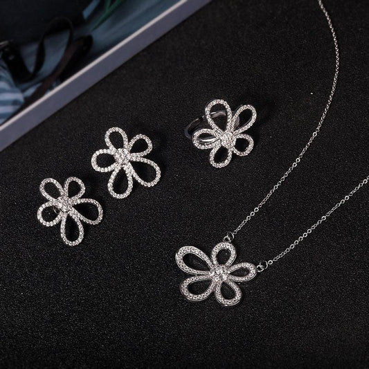 S925 Sterling Silver Five Petal Jewelry Set | Daily Wear