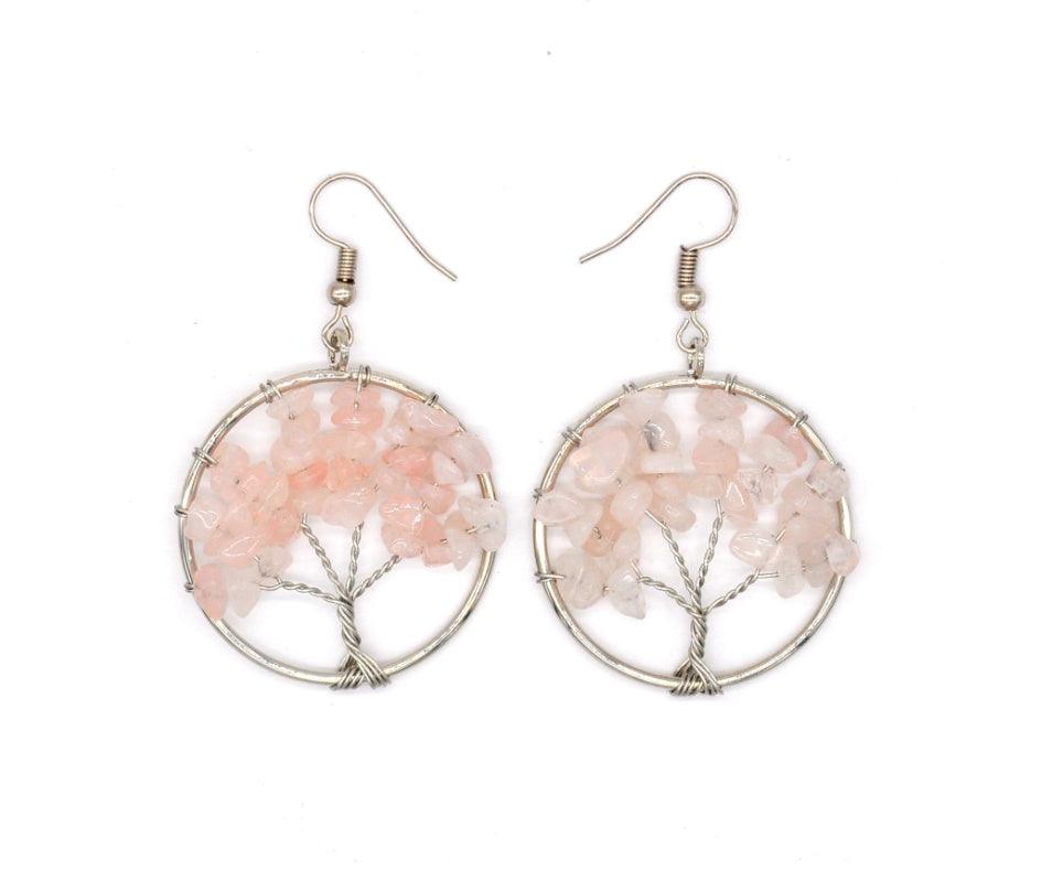Crystal Tree Wishing Tree Earrings - Fashion Wear Pink