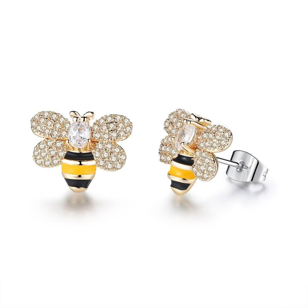 3 Korean Style Rhinestone Bee Studs Style-B