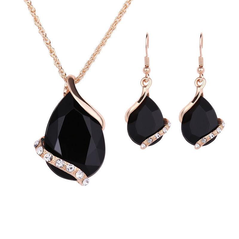 Stylish Water Drop Necklace and Earring Set Black