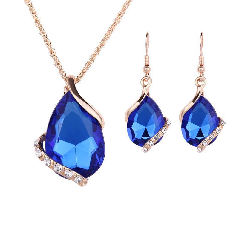 Stylish Water Drop Necklace and Earring Set Blue