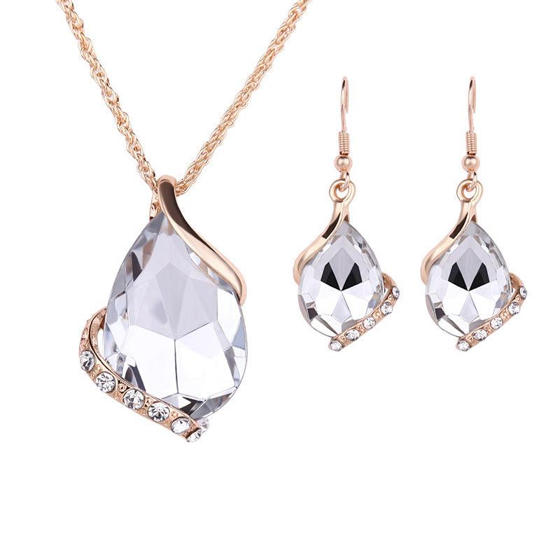 Stylish Water Drop Necklace and Earring Set White
