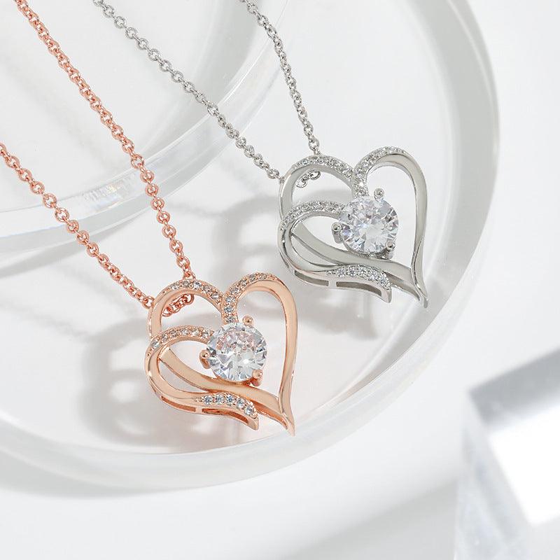 Zircon Double Love Rhinestones Necklace | Daily Wear