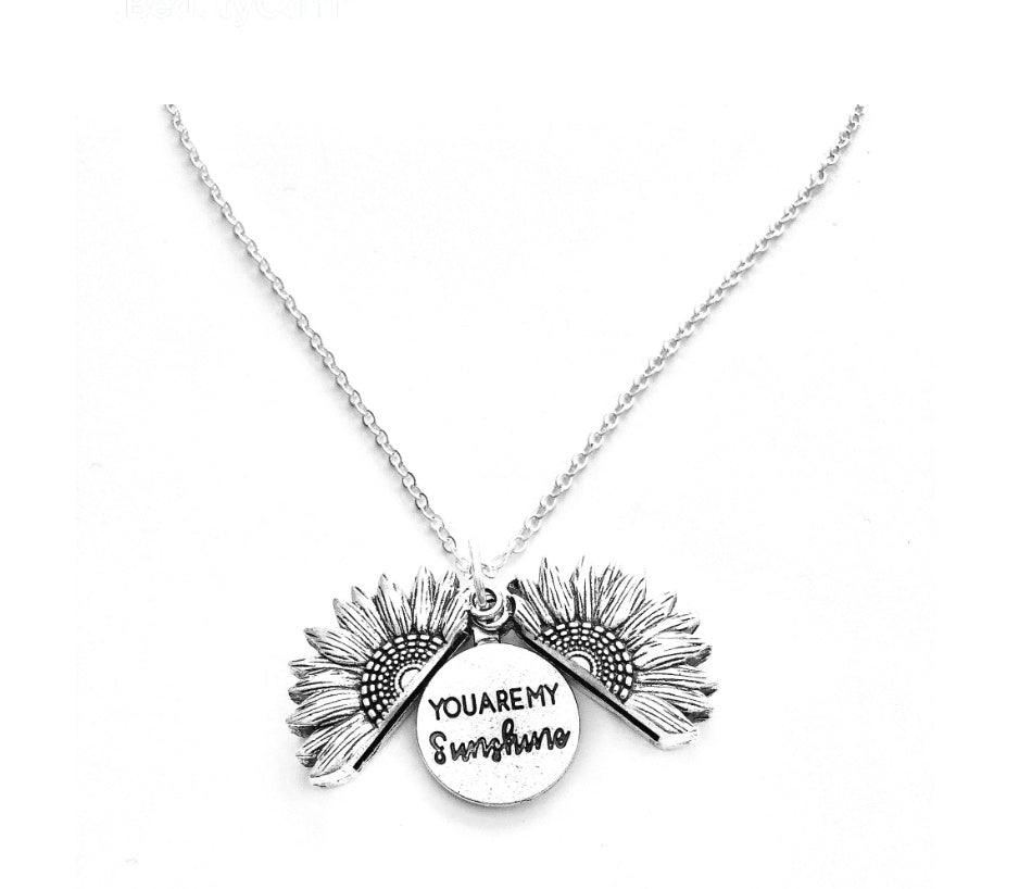 Sunflower Double Lettering Pendant Necklace | Daily Wear Silver
