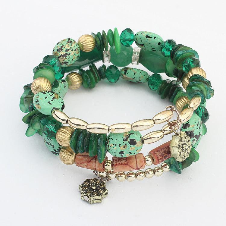 Pine Agate Beaded Multi-Layer Winding Bracelet Green GRN