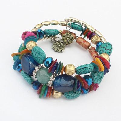 Pine Agate Beaded Multi-Layer Winding Bracelet Blue BLU