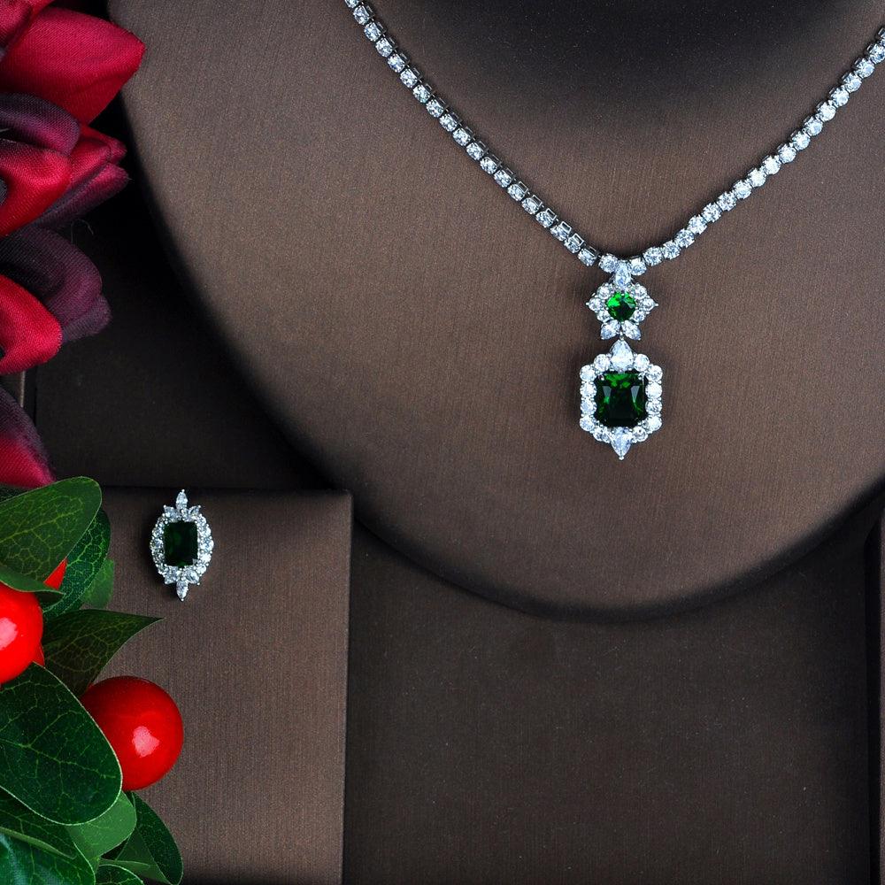 Minimalist Dark Green Jewelry Set | Bridal Jewelry