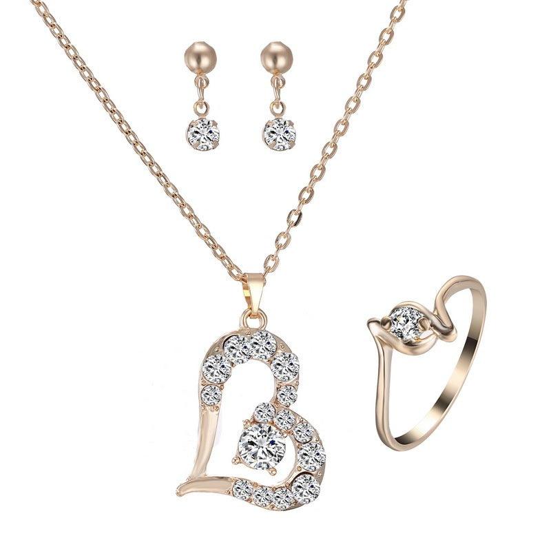 Heart Pendant Jewelry Set with Rhinestones