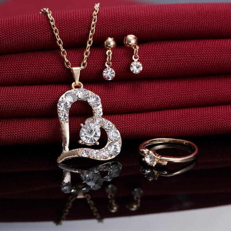 Heart Pendant Jewelry Set with Rhinestones