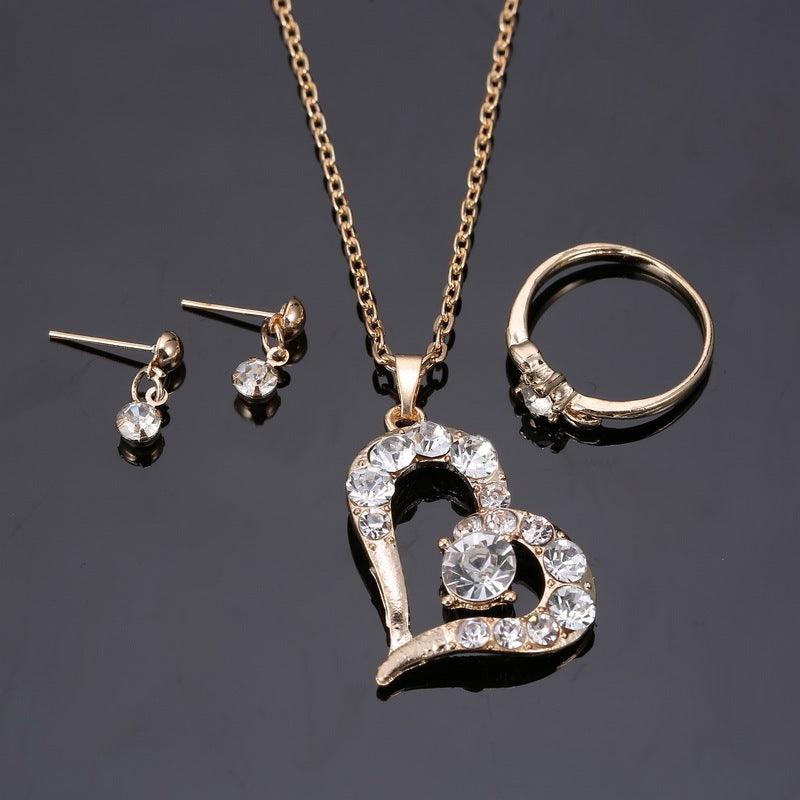 Heart Pendant Jewelry Set with Rhinestones