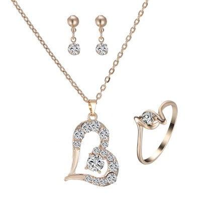 Heart Pendant Jewelry Set with Rhinestones A