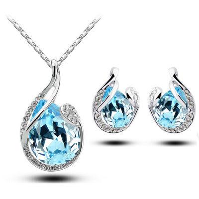 Sparkling Rhinestone Earring and Necklace | Daily Wear Light Blue