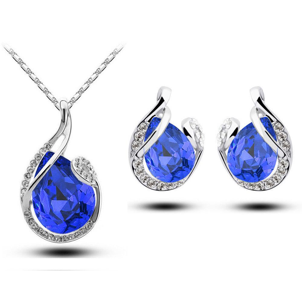 Sparkling Rhinestone Earring and Necklace | Daily Wear Royal Blue