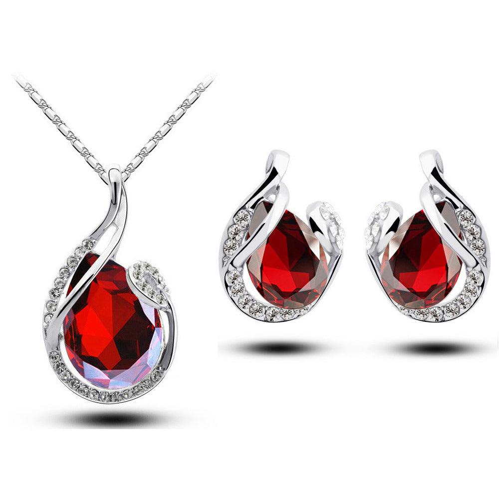 Sparkling Rhinestone Earring and Necklace | Daily Wear Red