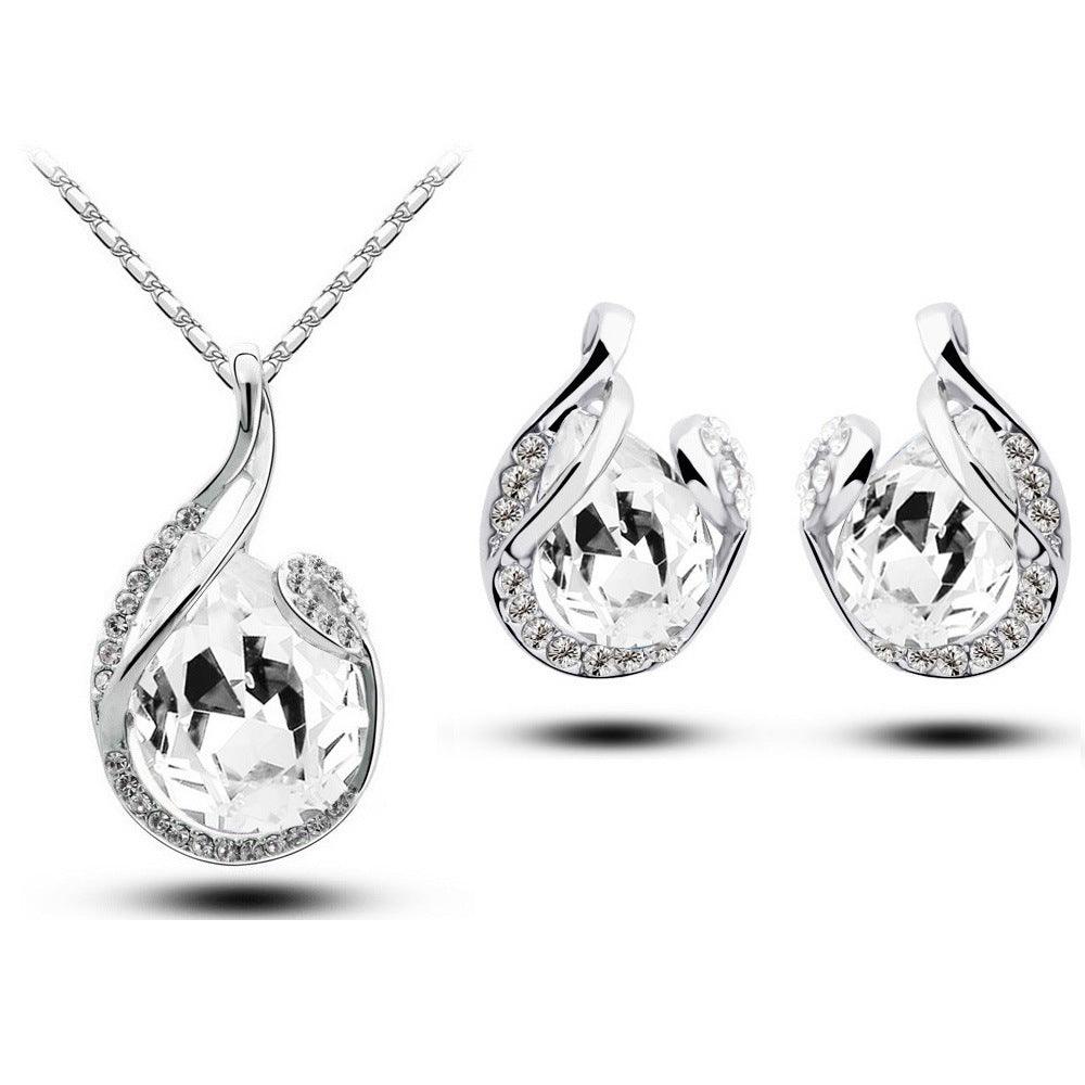 Sparkling Rhinestone Earring and Necklace | Daily Wear White