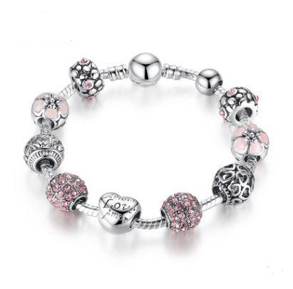 Elegant Silver Charm Bracelet | Fashion Jewelry Pink