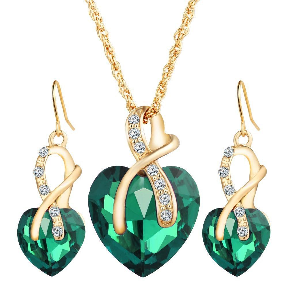 Heart-Shaped Austrian Crystal Set | Daily Wear Green