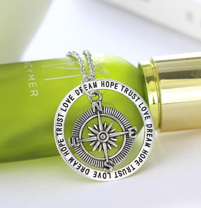 Love Hope Faith Dream Compass Pendant Necklace