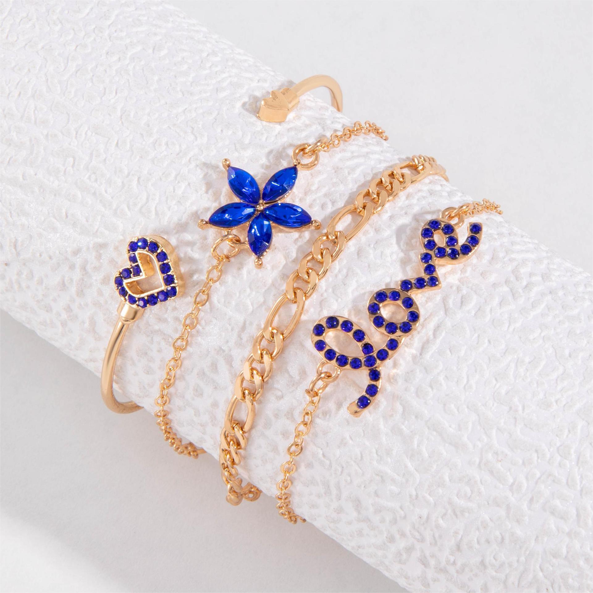 Blue Flower Rhinestones Love Butterfly Bracelet | Fashion Collection