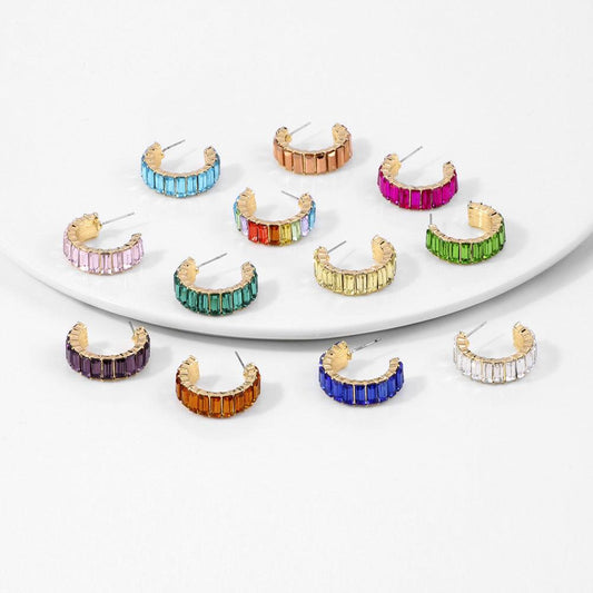 Multicolor Glass Diamond C-shaped Earrings