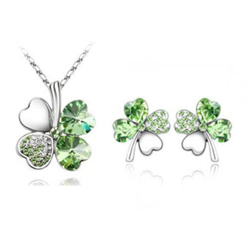 Four-Leaf Clover Necklace and Earrings | Daily Wear Fruit Green 1 set