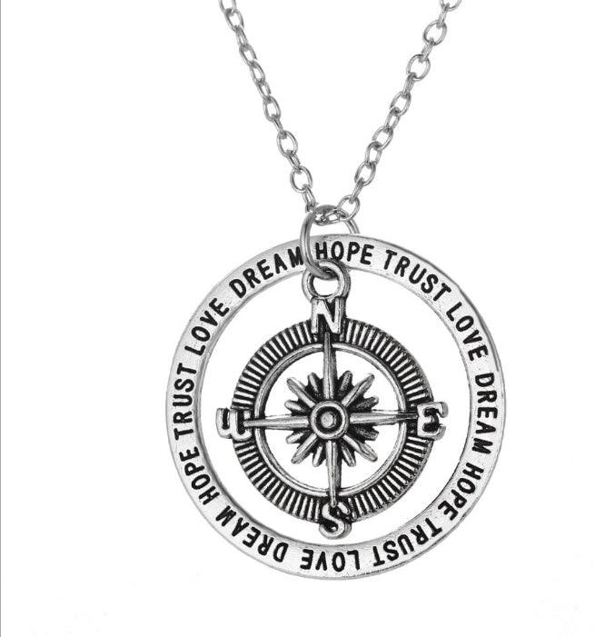 Love Hope Faith Dream Compass Pendant Necklace