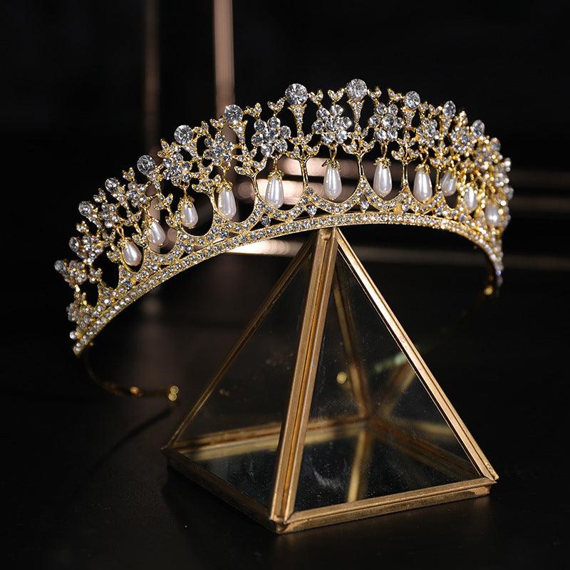 Pearl Diamond Electric Galvanized Crown | Bride Jewelry Gold