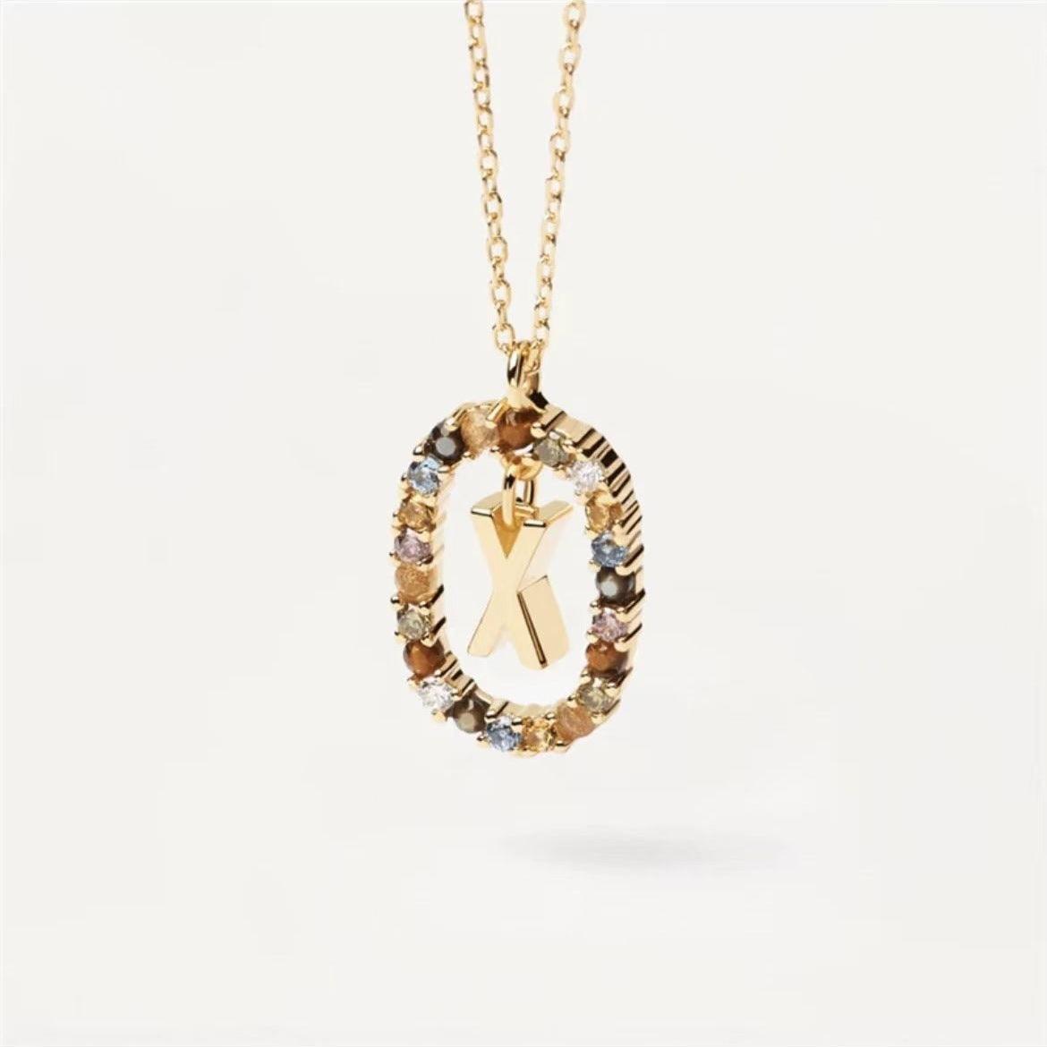 Rhinestone Alphabet Necklace 18K | Fashion Jewelry X