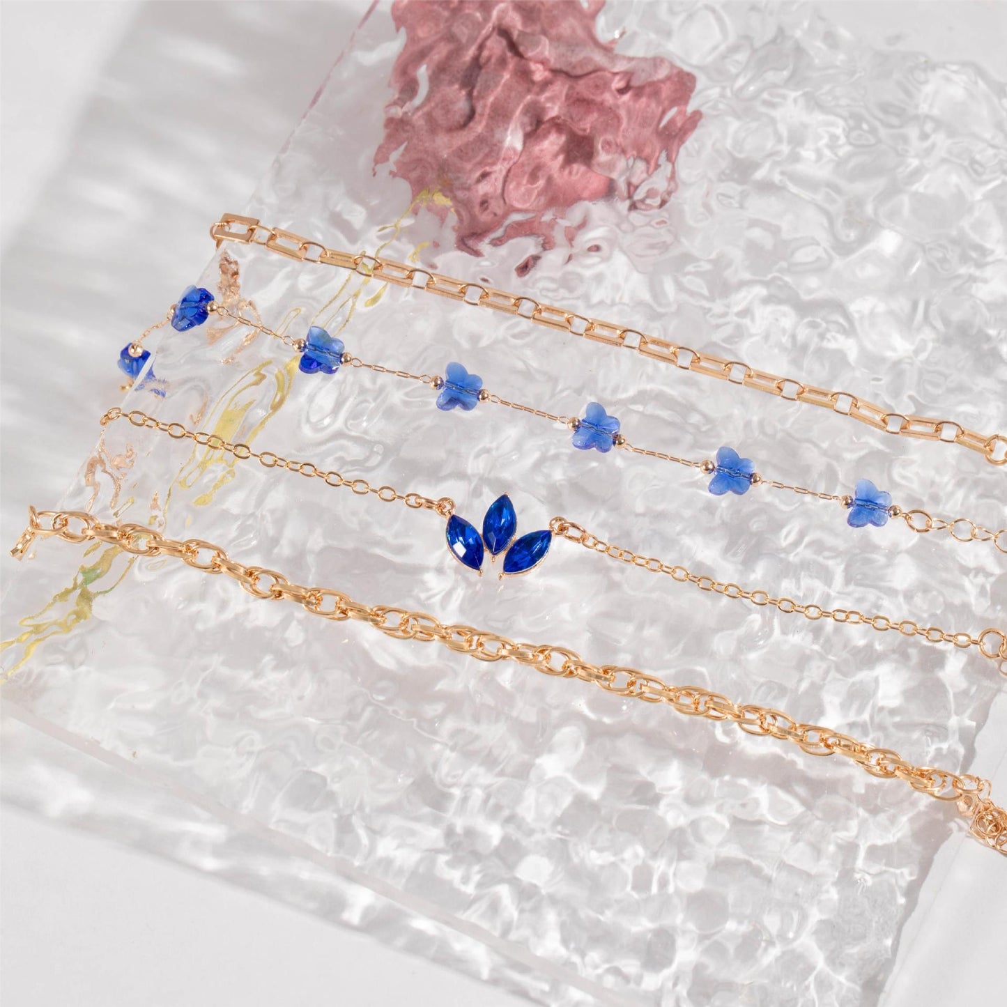 Blue Flower Rhinestones Love Butterfly Bracelet | Fashion Collection