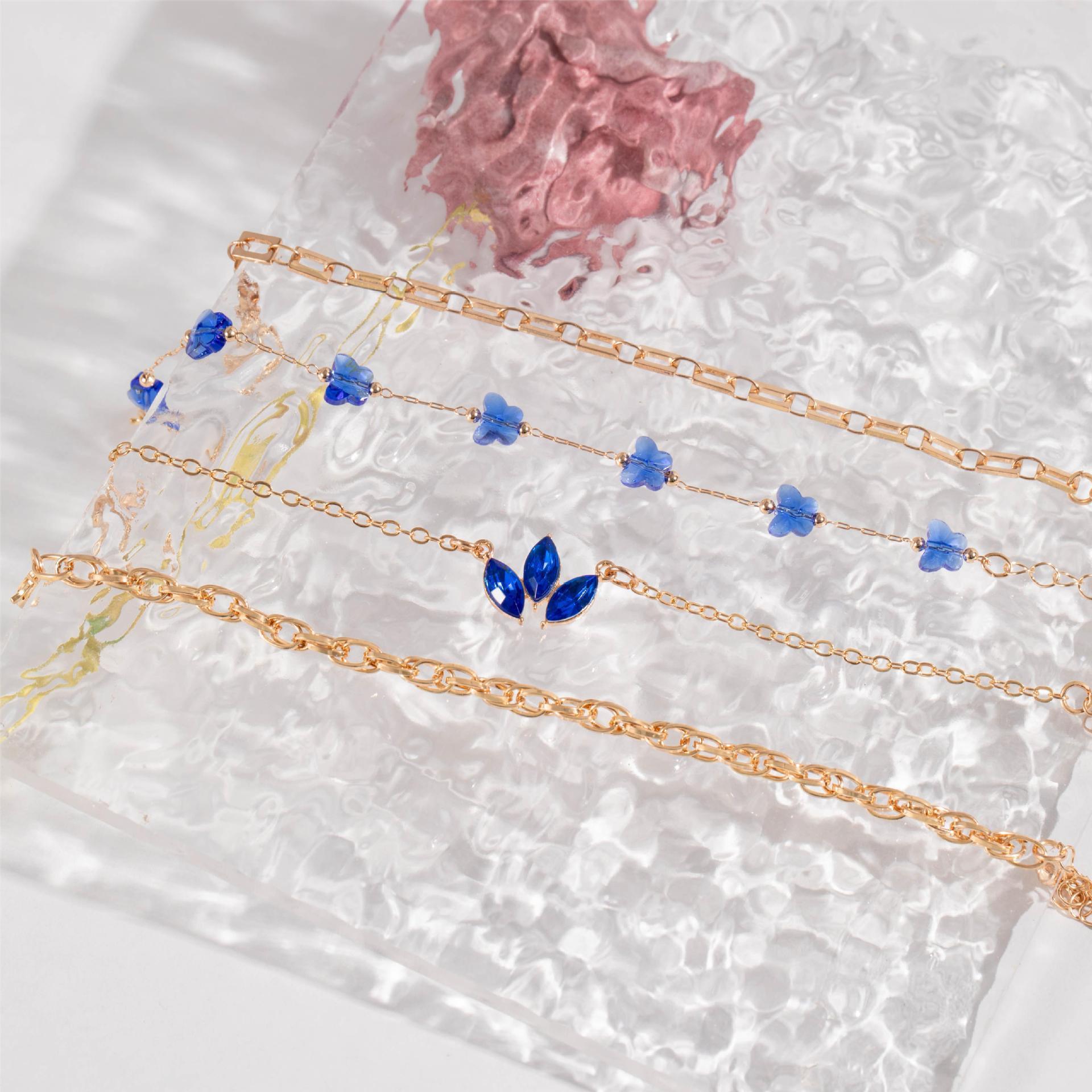 Blue Flower Rhinestones Love Butterfly Bracelet | Fashion Collection